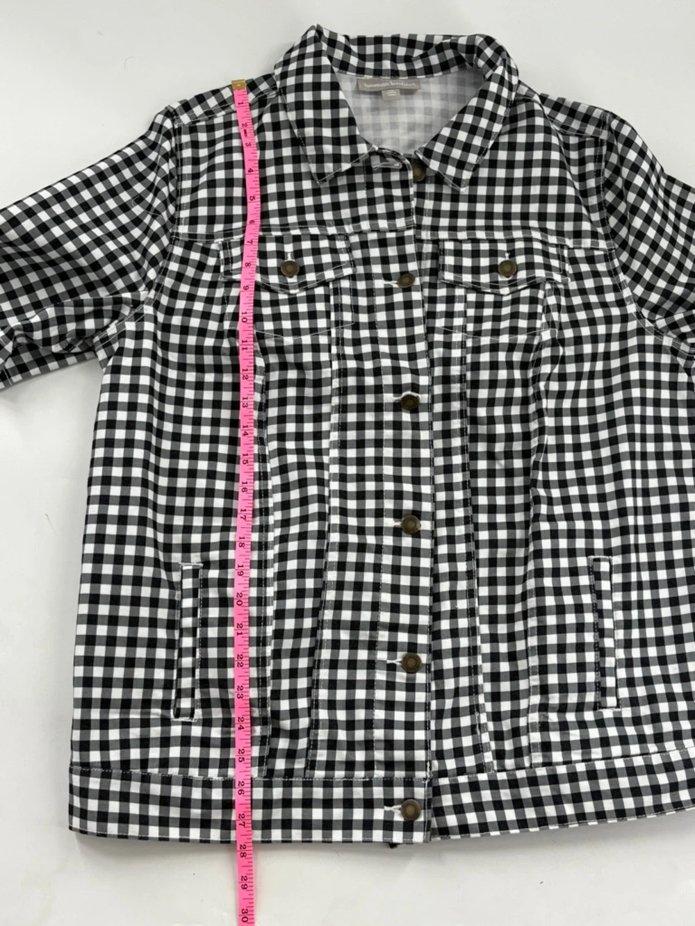 Woman Within Black and White Gingham Jean Jacket - Picture 6 of 6